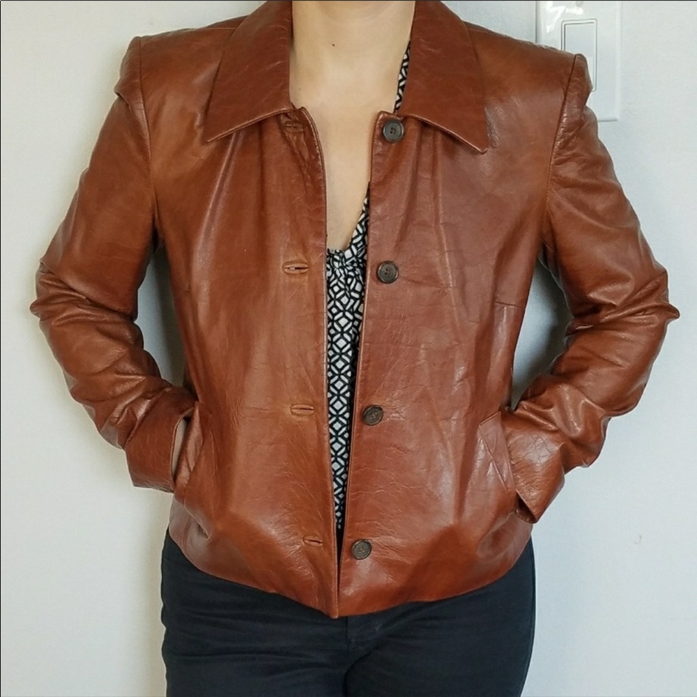 Michael Kors Motto brown leather jacket.